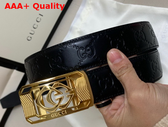 Gucci Signature Leather Belt in Black with Framed Square GG Buckle Replica