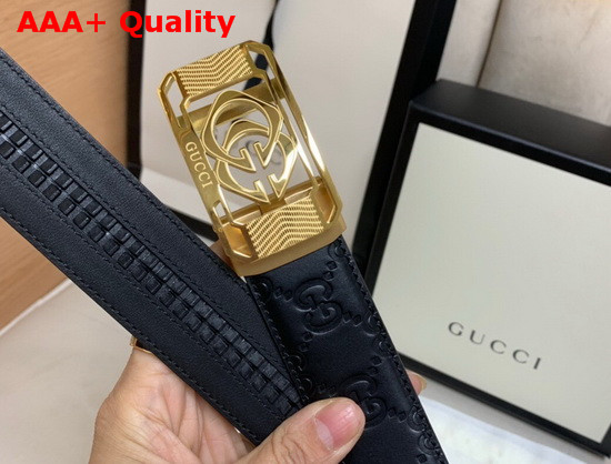 Gucci Signature Leather Belt in Black with Framed Square GG Buckle Replica