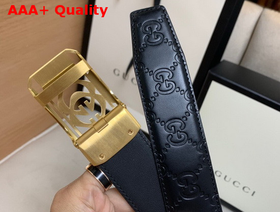 Gucci Signature Leather Belt in Black with Framed Square GG Buckle Replica