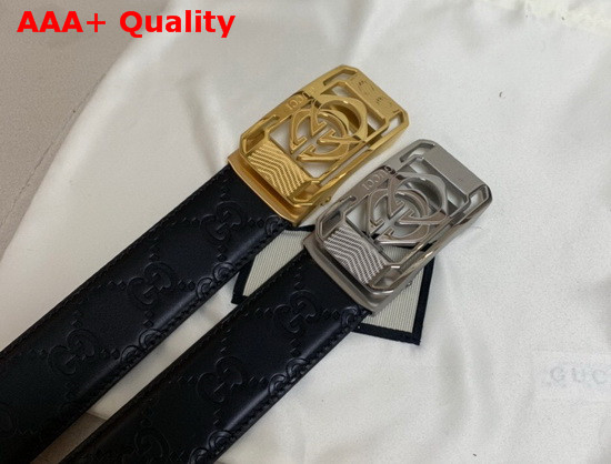 Gucci Signature Leather Belt in Black with Framed Square GG Buckle Replica