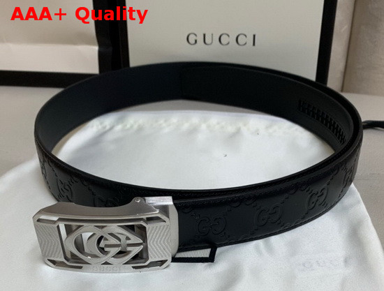 Gucci Signature Leather Belt in Black with Framed Square GG Buckle Replica