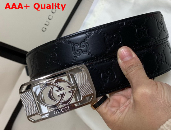 Gucci Signature Leather Belt in Black with Framed Square GG Buckle Replica