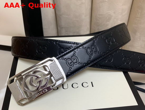 Gucci Signature Leather Belt in Black with Framed Square GG Buckle Replica