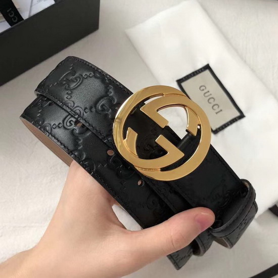 Gucci Signature Leather Belt in Black with Interlocking G Buckle