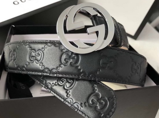 Gucci Signature Leather Belt in Black with Interlocking G Buckle