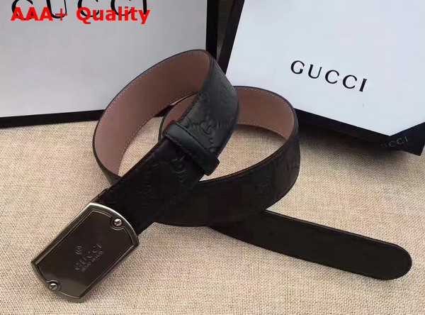 Gucci Signature Leather Belt in Black with Plaque Buckle Replica