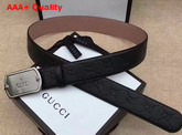 Gucci Signature Leather Belt in Black with Plaque Buckle Replica