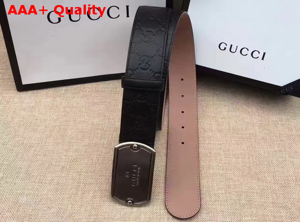 Gucci Signature Leather Belt in Black with Plaque Buckle Replica