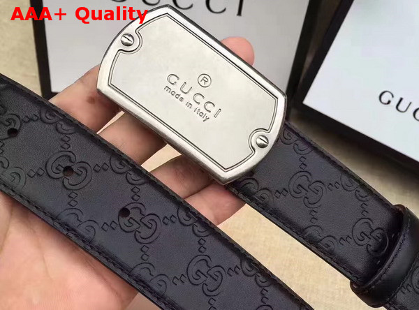 Gucci Signature Leather Belt in Black with Plaque Buckle Replica