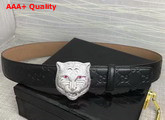 Gucci Signature Leather Belt in Black with Silver Lefine Buckle Replica