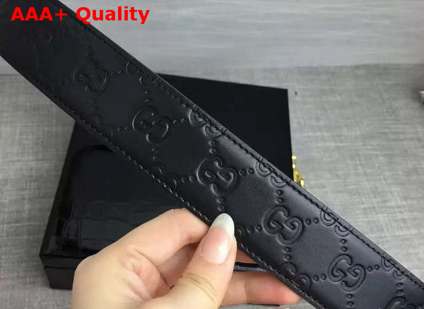 Gucci Signature Leather Belt in Black with Silver Lefine Buckle Replica