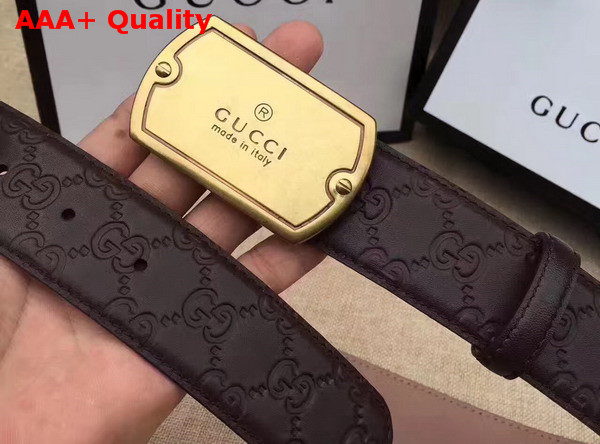 Gucci Signature Leather Belt in Dark Brown with Plaque Buckle Replica