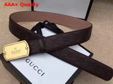 Gucci Signature Leather Belt in Dark Brown with Plaque Buckle Replica