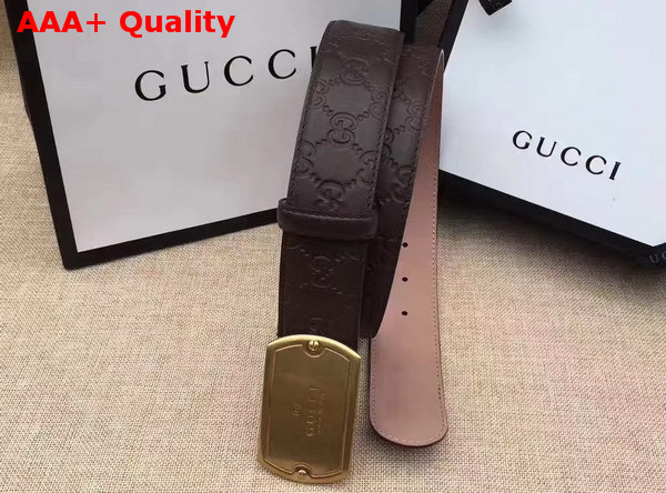 Gucci Signature Leather Belt in Dark Brown with Plaque Buckle Replica