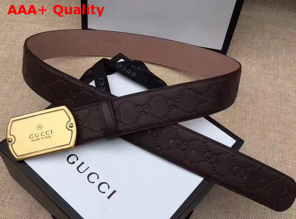 Gucci Signature Leather Belt in Dark Brown with Plaque Buckle Replica