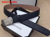 Gucci Signature Leather Belt in Navy Blue with Plaque Buckle Replica