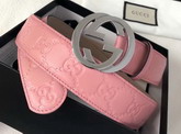 Gucci Signature Leather Belt in Pink with Interlocking G Buckle