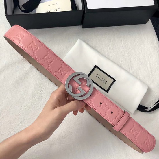 Gucci Signature Leather Belt in Pink with Interlocking G Buckle