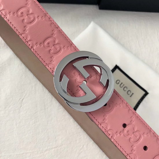 Gucci Signature Leather Belt in Pink with Interlocking G Buckle