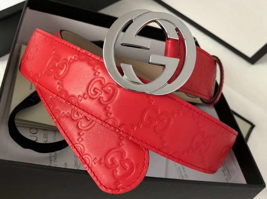 Gucci Signature Leather Belt in Red with Interlocking G Buckle