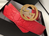 Gucci Signature Leather Belt in Red with Interlocking G Buckle