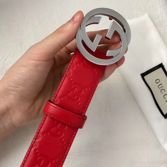 Gucci Signature Leather Belt in Red with Interlocking G Buckle