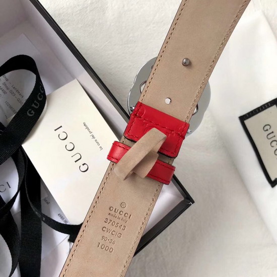 Gucci Signature Leather Belt in Red with Interlocking G Buckle