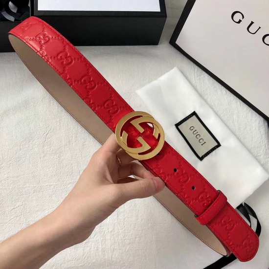 Gucci Signature Leather Belt in Red with Interlocking G Buckle