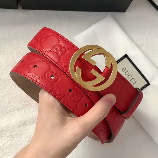 Gucci Signature Leather Belt in Red with Interlocking G Buckle