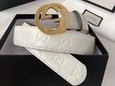 Gucci Signature Leather Belt in White with Interlocking G Buckle