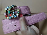 Gucci Signature Leather Belt with Crystal Double G Buckle Pink