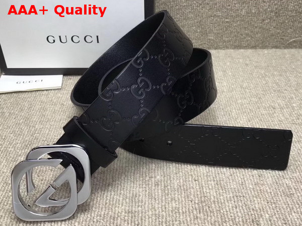 Gucci Signature Leather Belt with Square G Buckle Black Replica