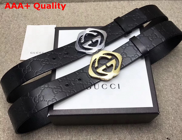 Gucci Signature Leather Belt with Square G Buckle Black Replica