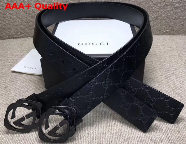 Gucci Signature Leather Belt with Square G Buckle Black Replica