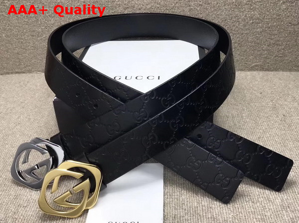 Gucci Signature Leather Belt with Square G Buckle Black Replica