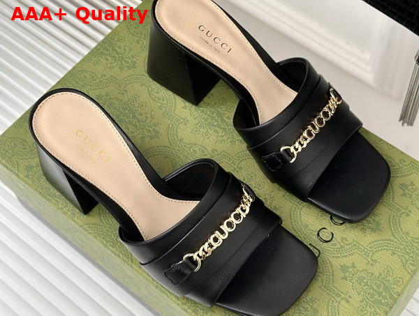 Gucci Signoria Slide Sandal in Black Leather 786595 Replica