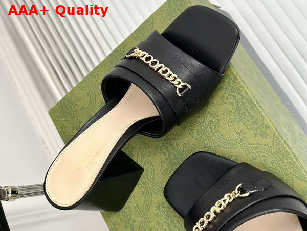 Gucci Signoria Slide Sandal in Black Leather 786595 Replica