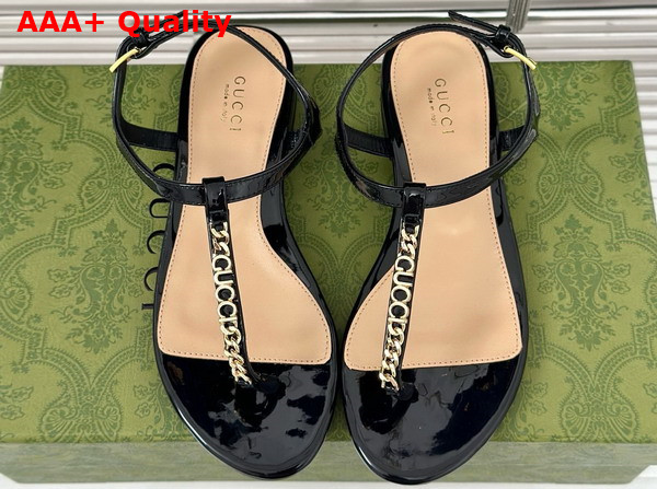 Gucci Signoria Thong Sandal Black Patent Leather 782415 Replica