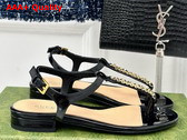 Gucci Signoria Thong Sandal Black Patent Leather 782415 Replica