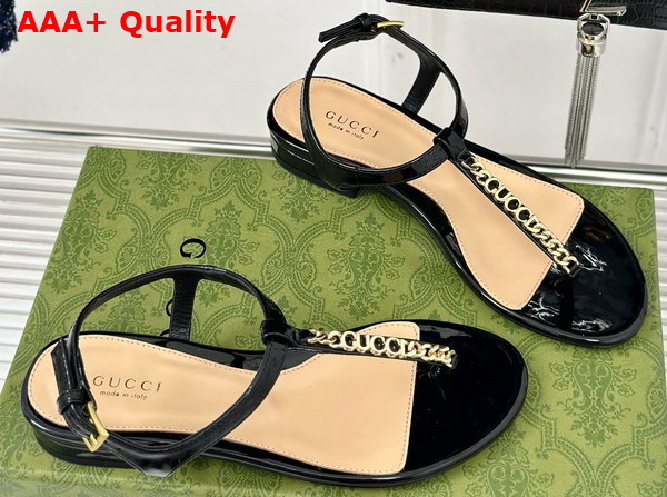 Gucci Signoria Thong Sandal Black Patent Leather 782415 Replica