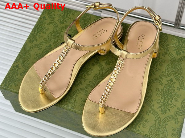 Gucci Signoria Thong Sandal Gold Leather 782415 Replica