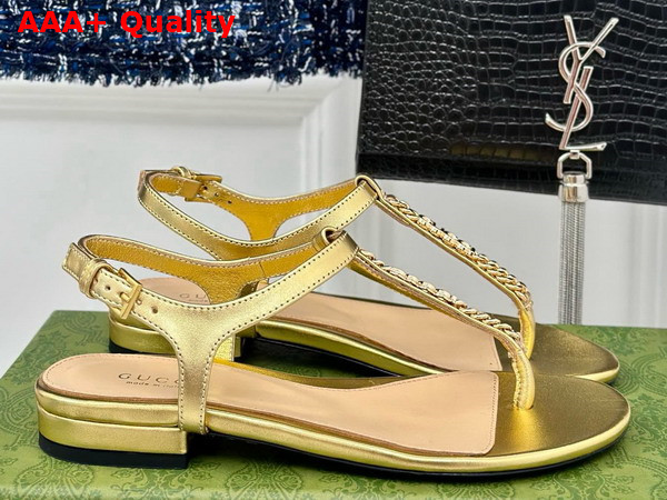 Gucci Signoria Thong Sandal Gold Leather 782415 Replica