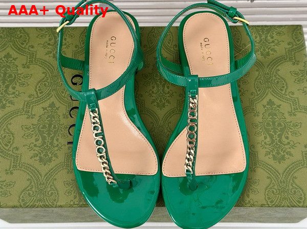 Gucci Signoria Thong Sandal Green Patent Leather 782415 Replica