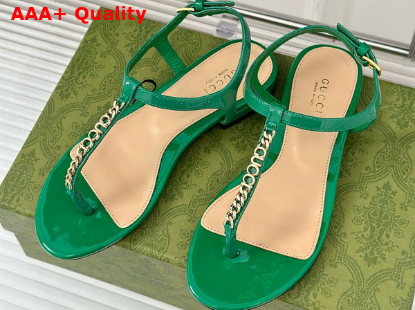 Gucci Signoria Thong Sandal Green Patent Leather 782415 Replica