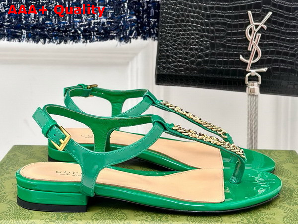 Gucci Signoria Thong Sandal Green Patent Leather 782415 Replica