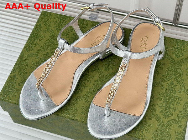 Gucci Signoria Thong Sandal Silver Leather 782415 Replica