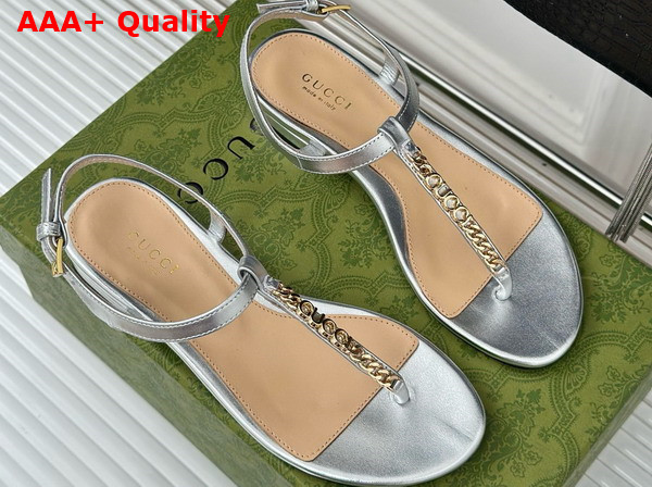 Gucci Signoria Thong Sandal Silver Leather 782415 Replica