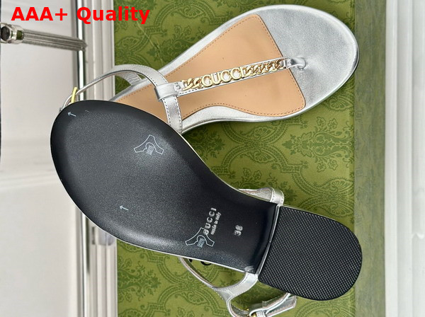 Gucci Signoria Thong Sandal Silver Leather 782415 Replica