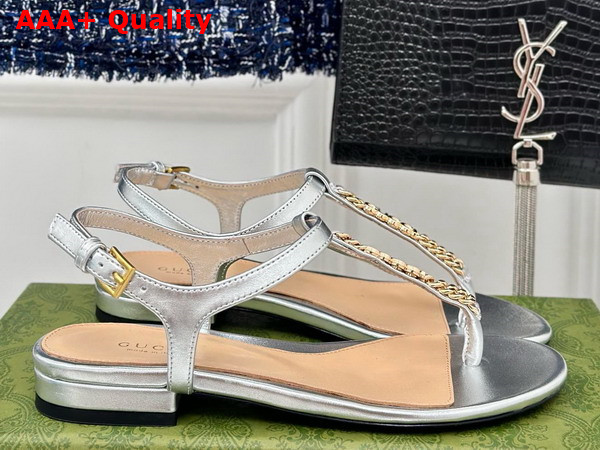 Gucci Signoria Thong Sandal Silver Leather 782415 Replica