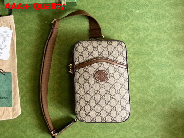 Gucci Sling Backpack with Interlocking G in Beige and Ebony GG Supreme Canvas 696016 Replica